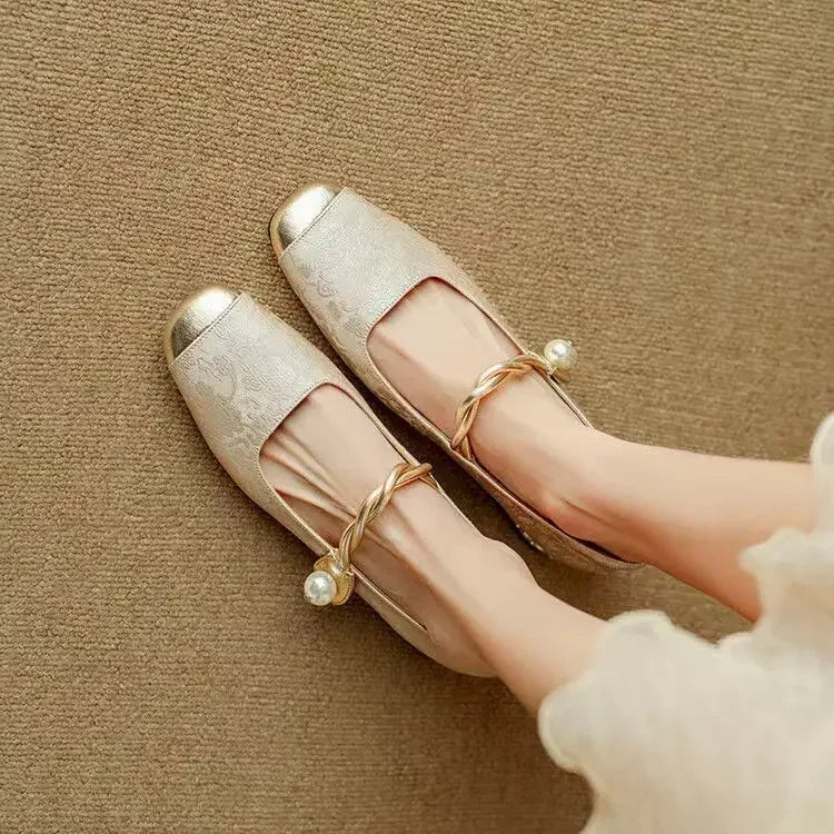 Madeline-Sybil | Women's Pearl Strap Block Heel Mary Janes