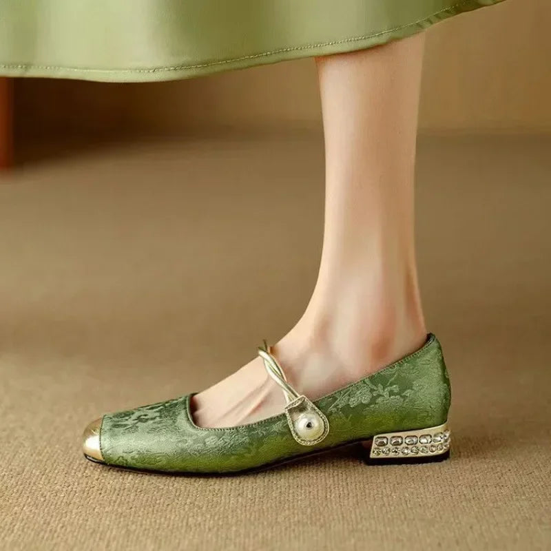 Madeline-Sybil | Women's Pearl Strap Block Heel Mary Janes