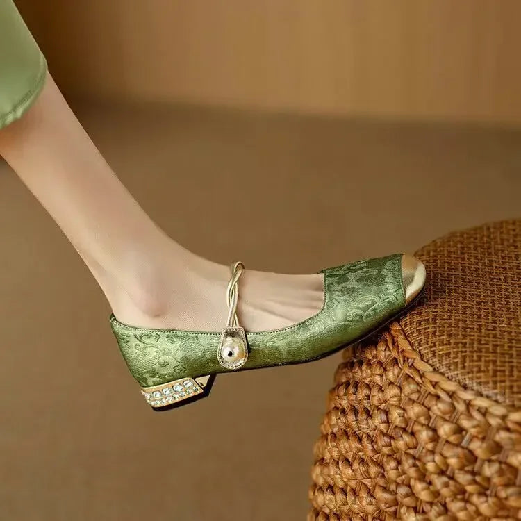 Madeline-Sybil | Women's Pearl Strap Block Heel Mary Janes