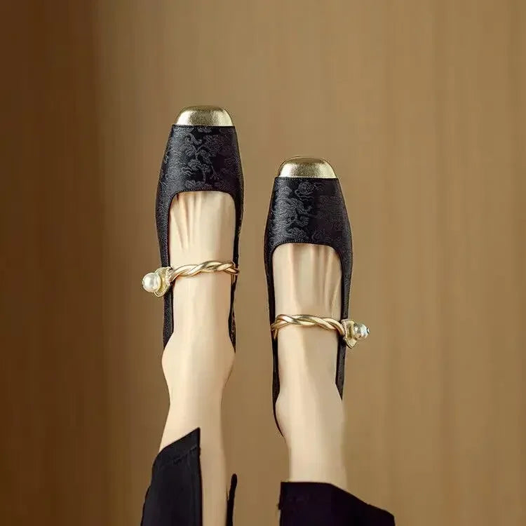 Madeline-Sybil | Women's Pearl Strap Block Heel Mary Janes