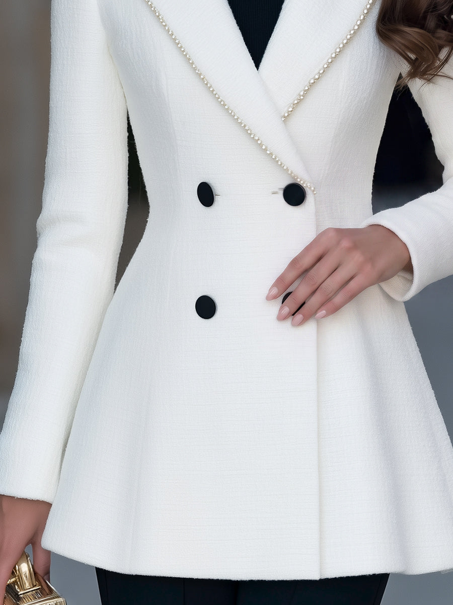 Teresa-Edith | Women's Pearl-Trimmed Tweed Tailored Blazer Coat