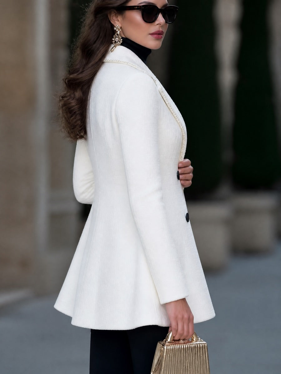 Teresa-Edith | Women's Pearl-Trimmed Tweed Tailored Blazer Coat