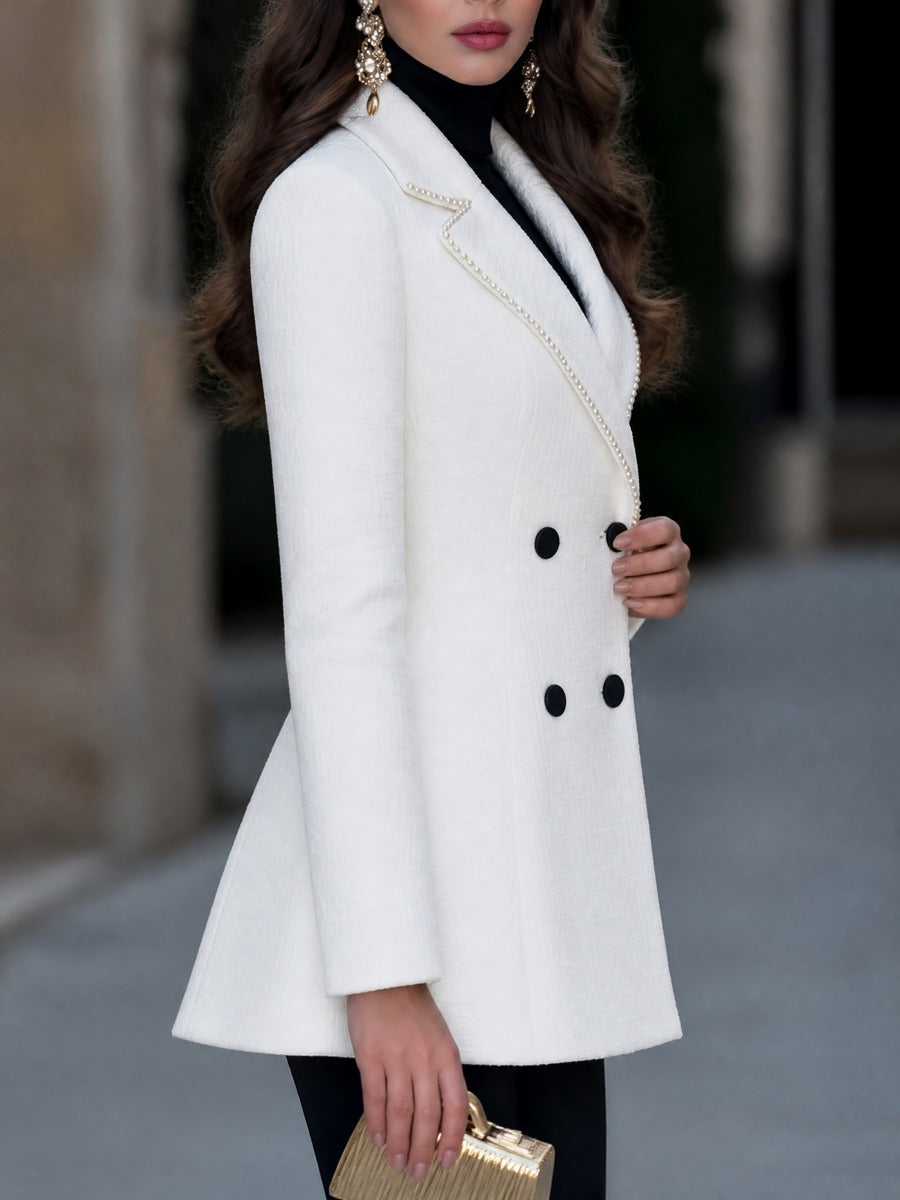 Teresa-Edith | Women's Pearl-Trimmed Tweed Tailored Blazer Coat