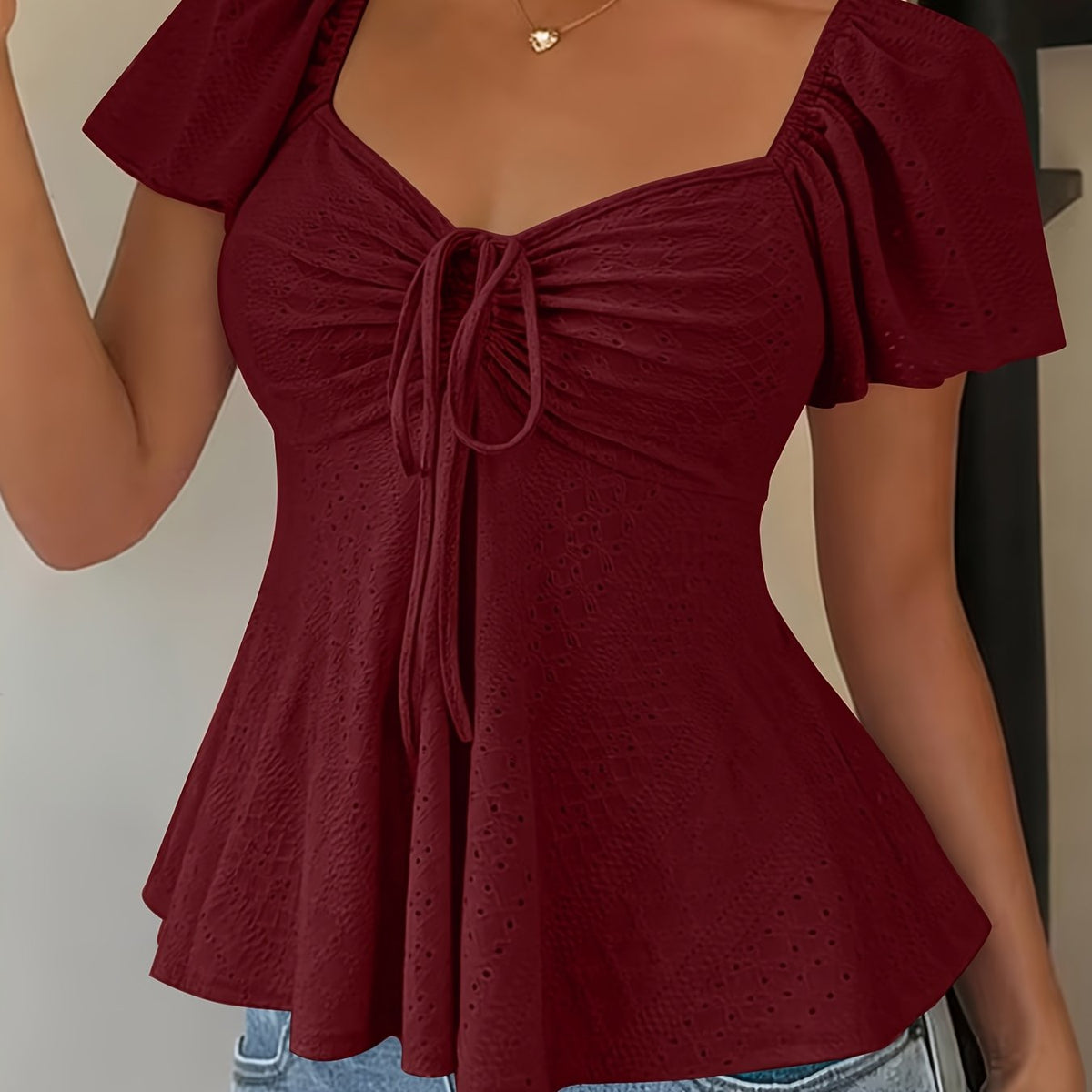 Bianca-Louisa | Women's Peplum Puff-Sleeve Blouse