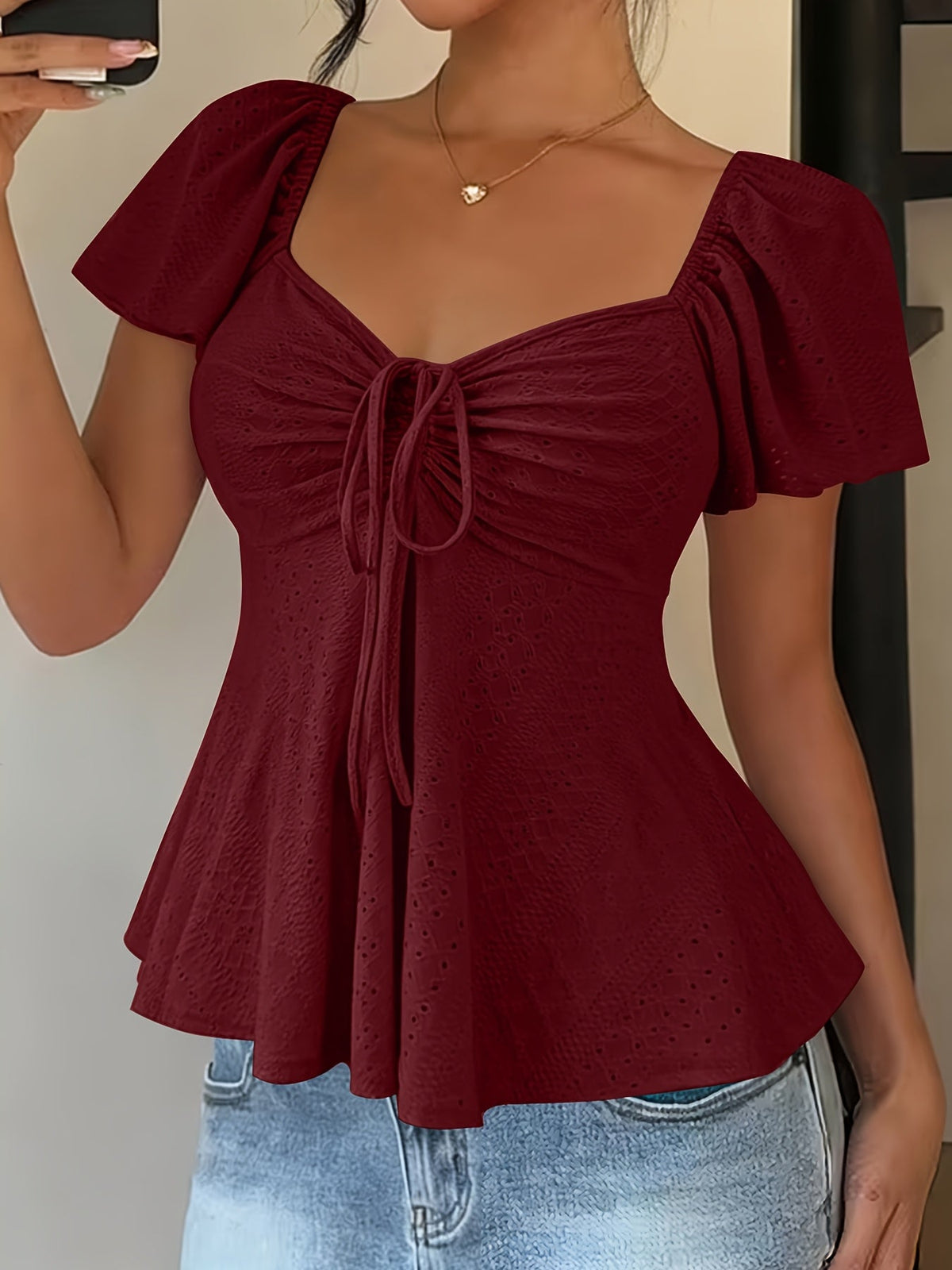 Bianca-Louisa | Women's Peplum Puff-Sleeve Blouse