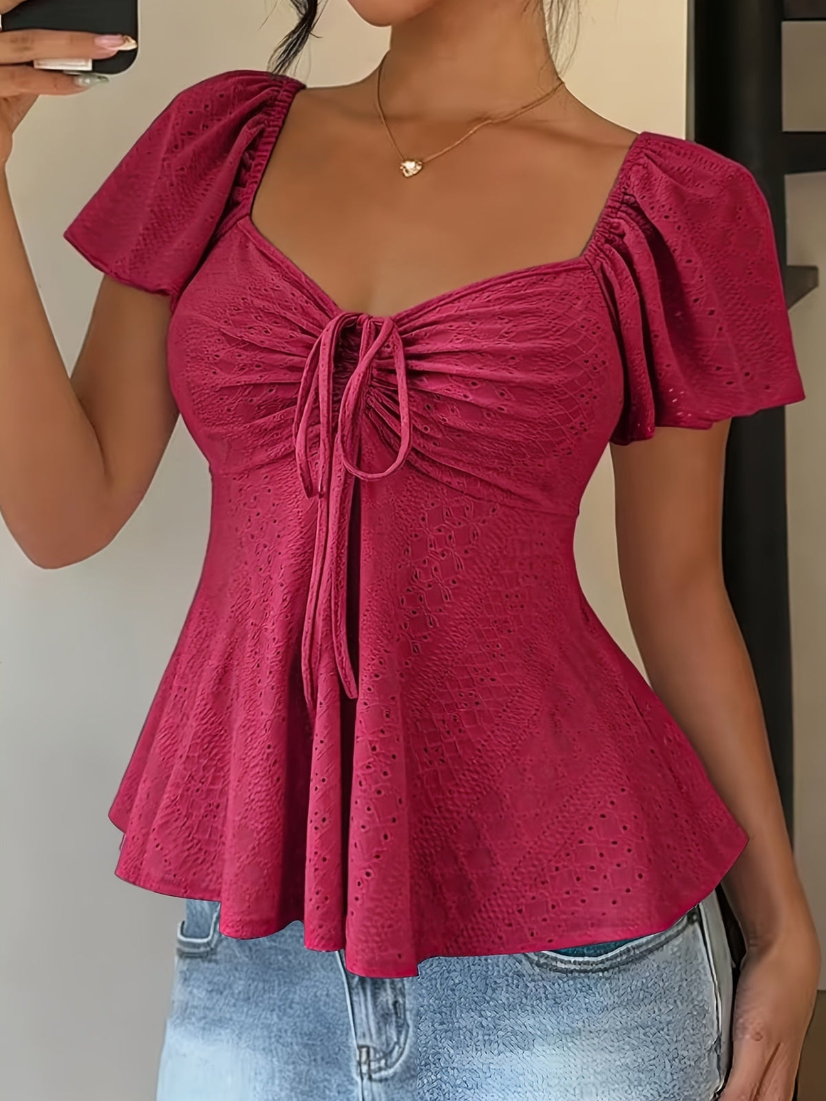 Bianca-Louisa | Women's Peplum Puff-Sleeve Blouse