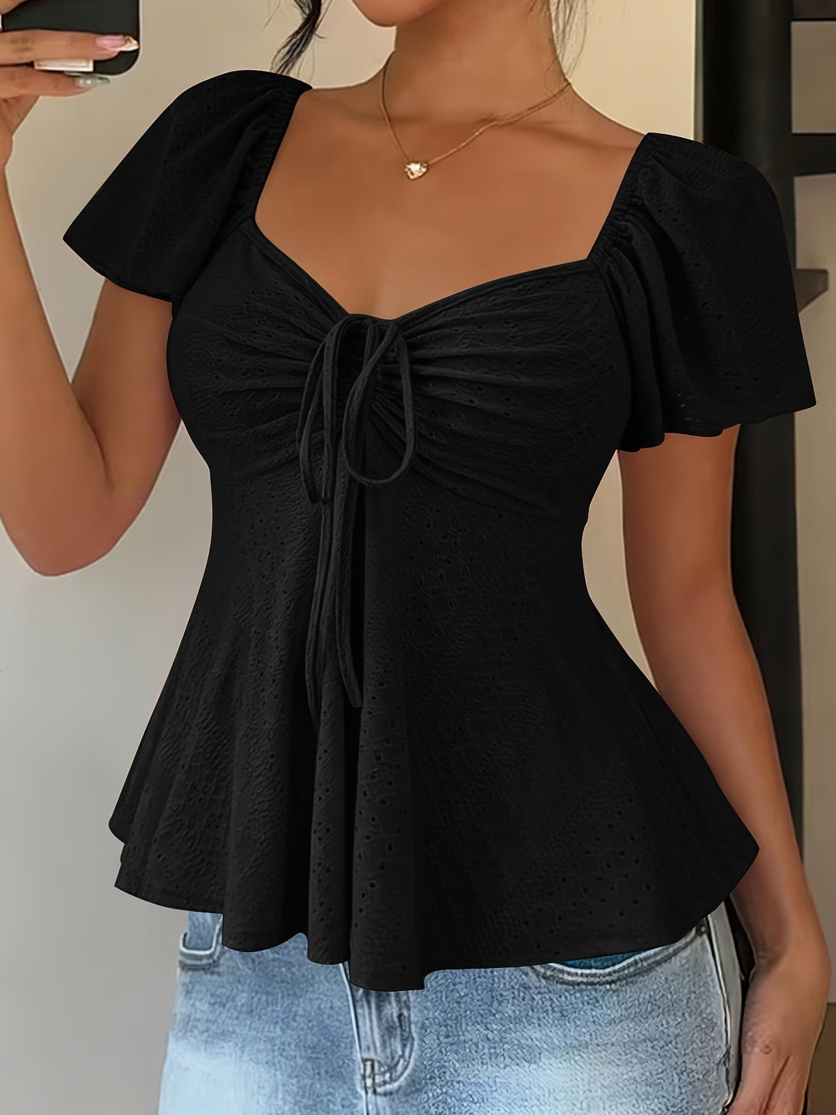 Bianca-Louisa | Women's Peplum Puff-Sleeve Blouse