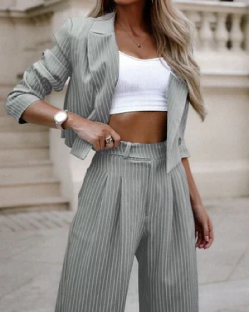 Sabine-Priscilla | Women's Pinstripe Notch-Lapel Blazer & Trouser Set