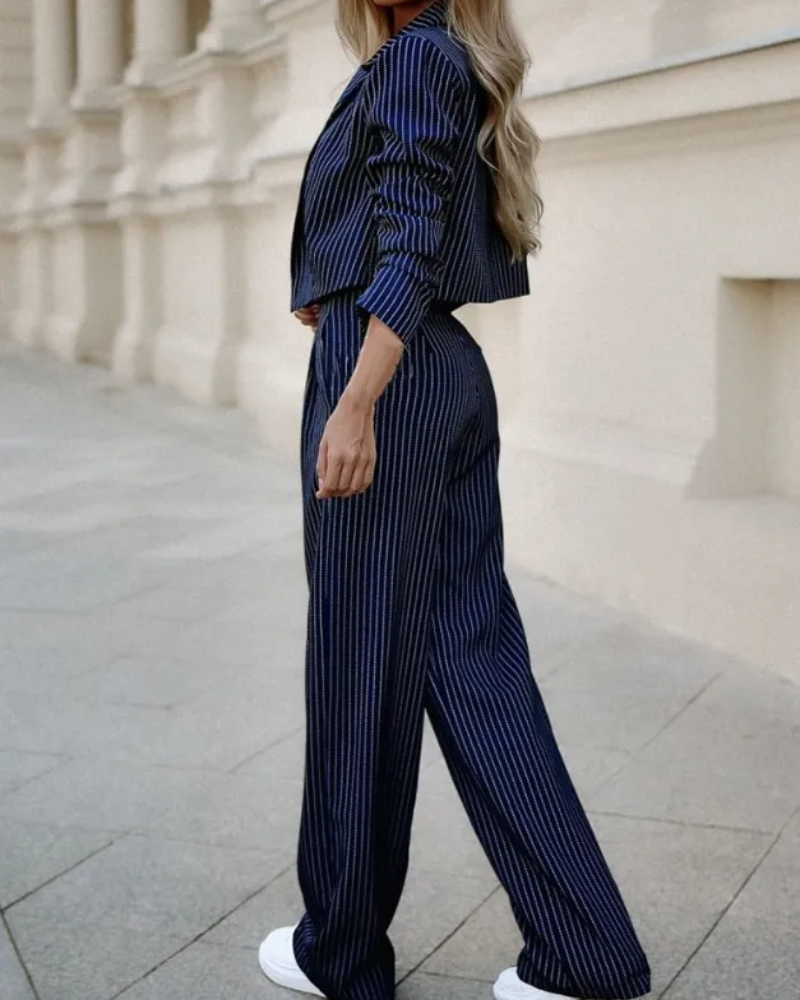 Sabine-Priscilla | Women's Pinstripe Notch-Lapel Blazer & Trouser Set