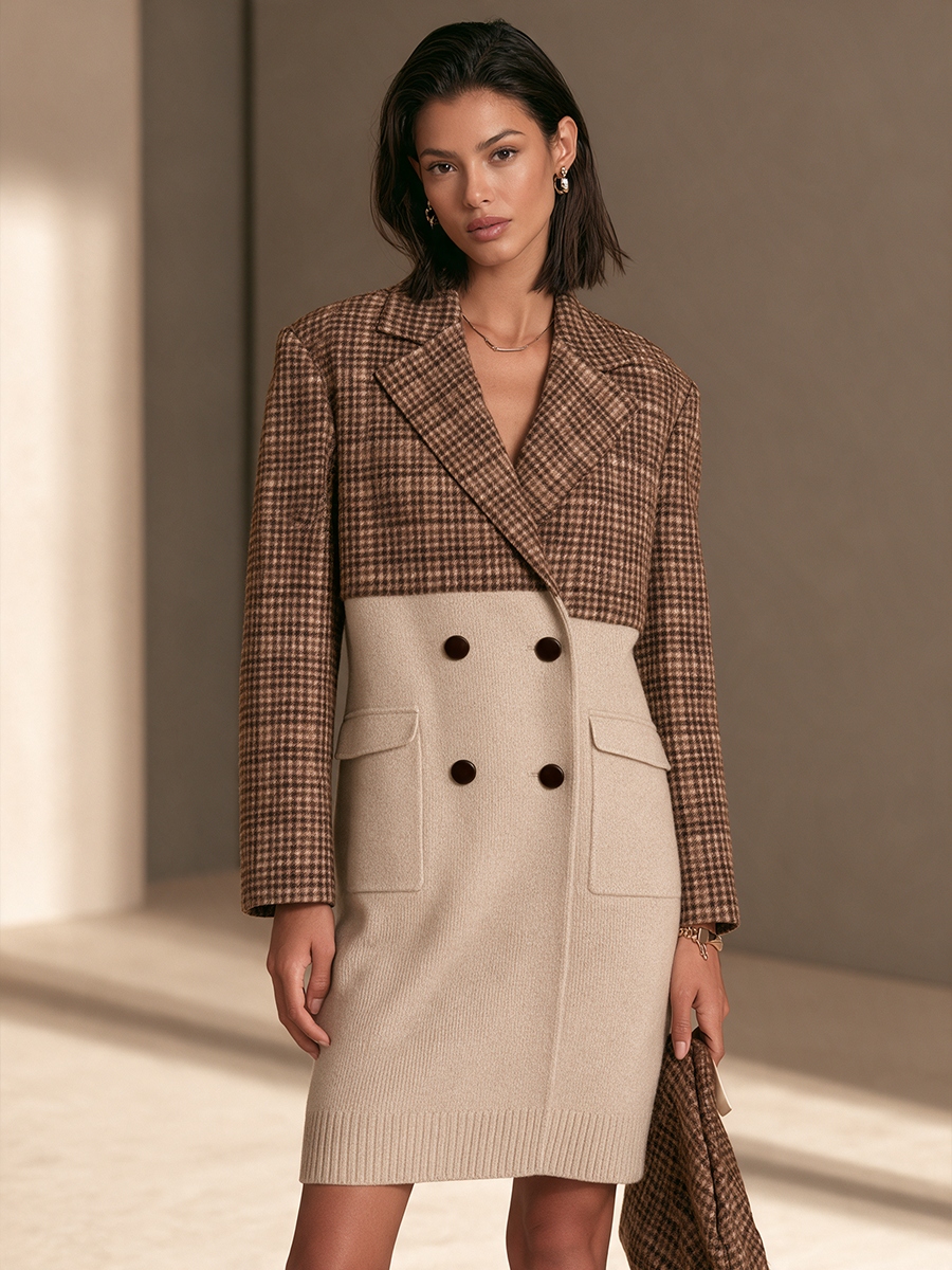 Simone | Women's Plaid Color-Block Blazer Mini Dress