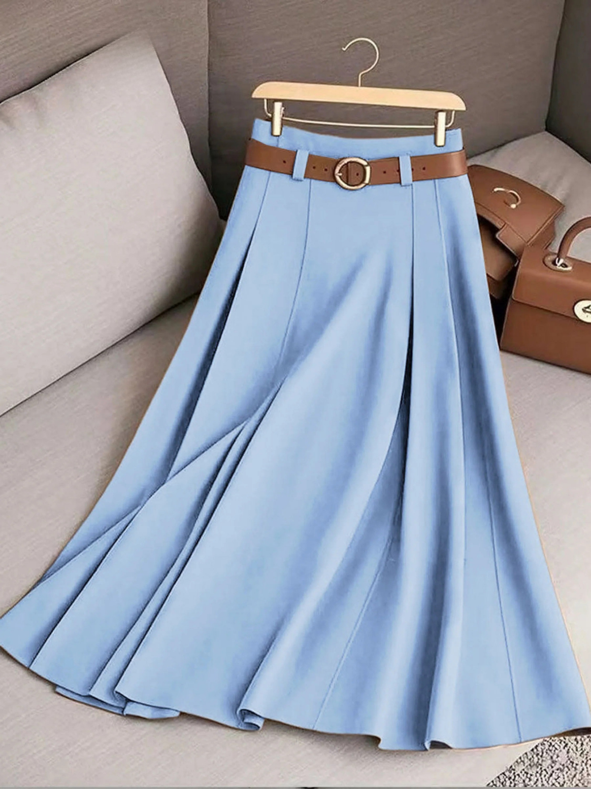 Nella-Madeline | Women's Pleated High-Waisted A-Line Midi Skirt