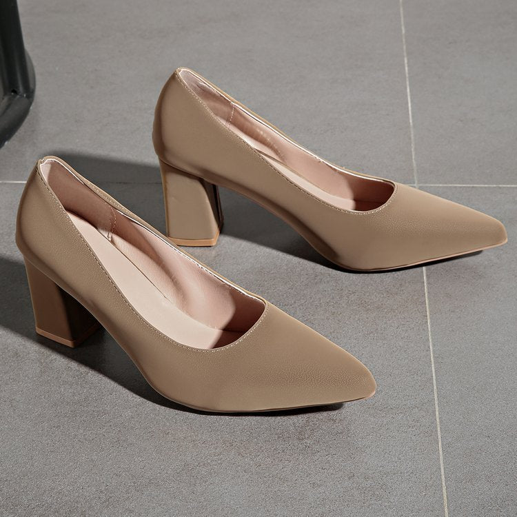 Ivy-Verna | Women's Pointed Toe Block Heel Court Shoes