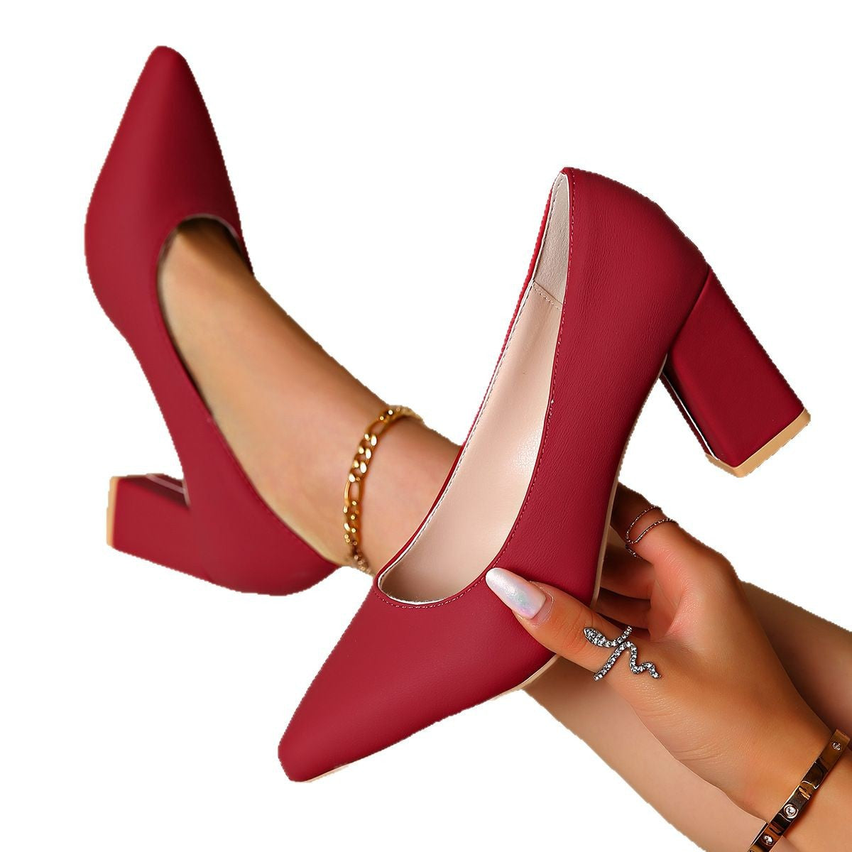Ivy-Verna | Women's Pointed Toe Block Heel Court Shoes