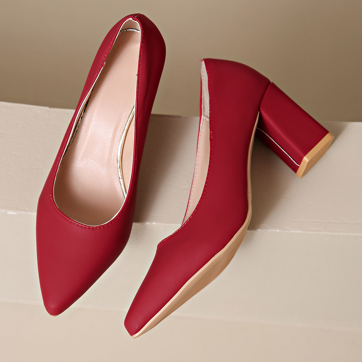 Ivy-Verna | Women's Pointed Toe Block Heel Court Shoes
