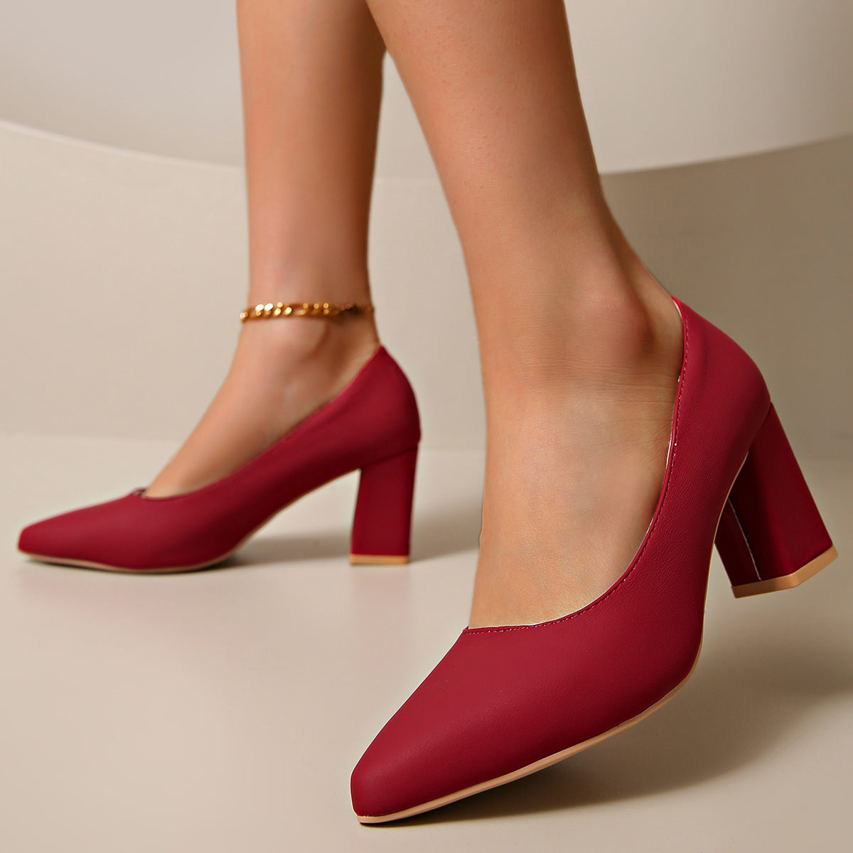 Ivy-Verna | Women's Pointed Toe Block Heel Court Shoes