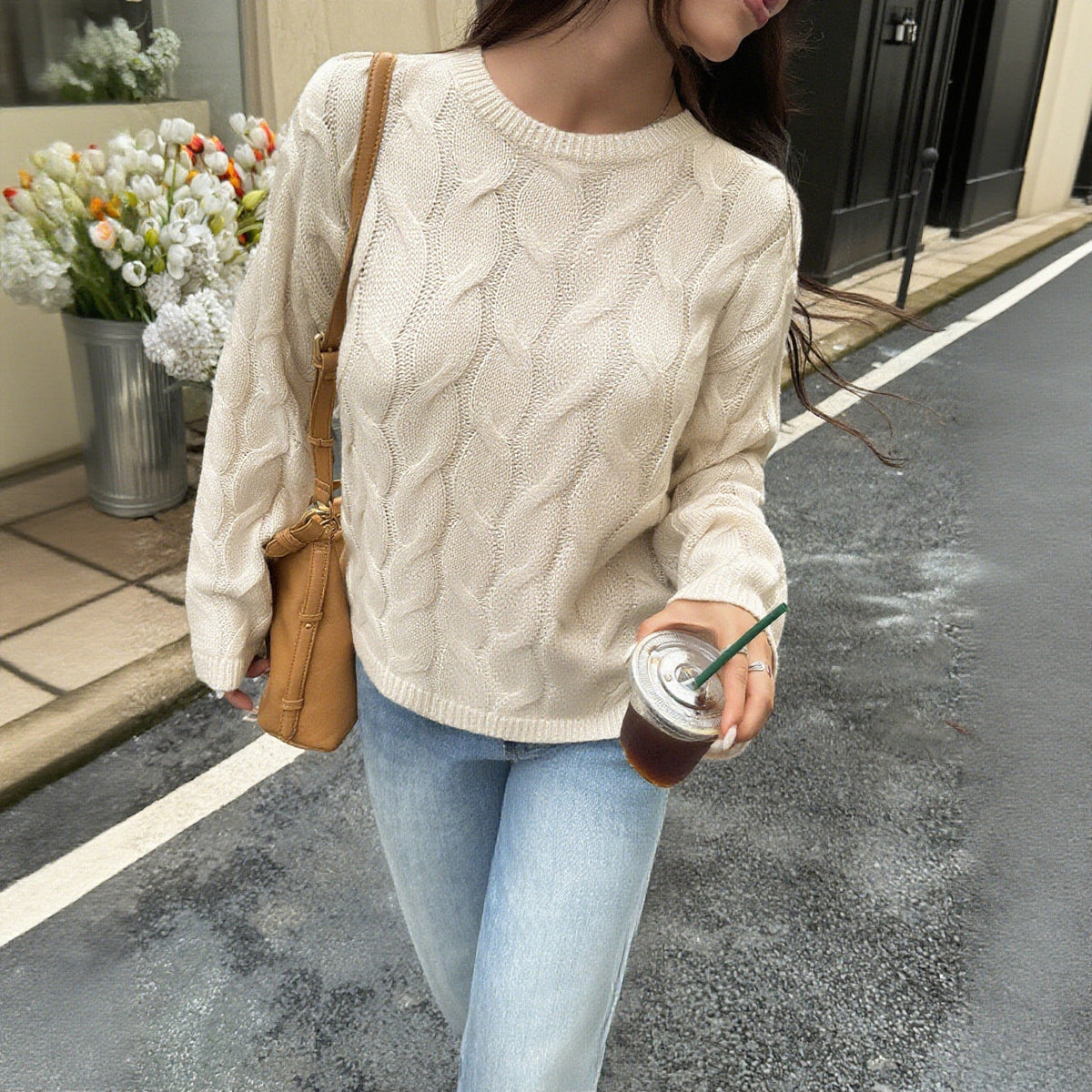 Hilda-Meredith | Women's Relaxed-Fit Cable Knit Crew Neck Jumper