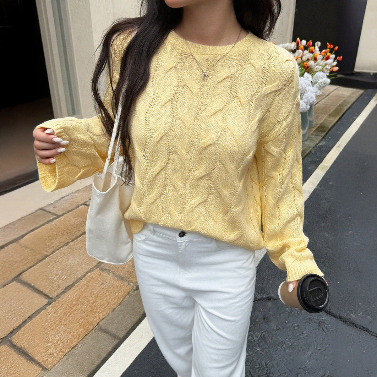 Hilda-Meredith | Women's Relaxed-Fit Cable Knit Crew Neck Jumper