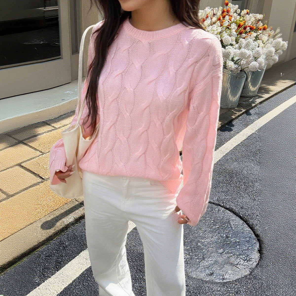 Hilda-Meredith | Women's Relaxed-Fit Cable Knit Crew Neck Jumper