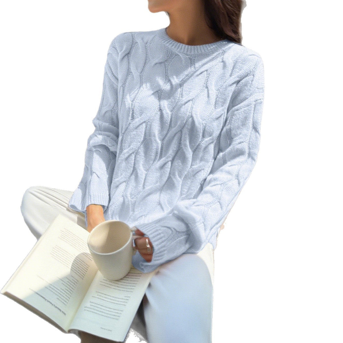 Hilda-Meredith | Women's Relaxed-Fit Cable Knit Crew Neck Jumper