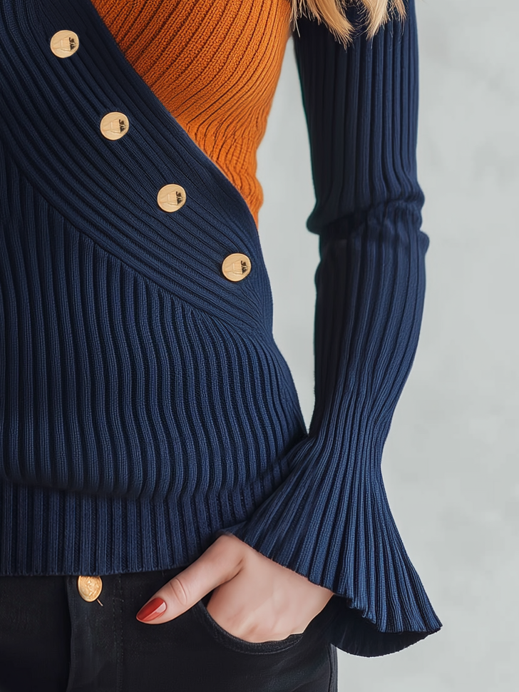 Roberta | Women's Retro Surplice Ribbed Knit Top