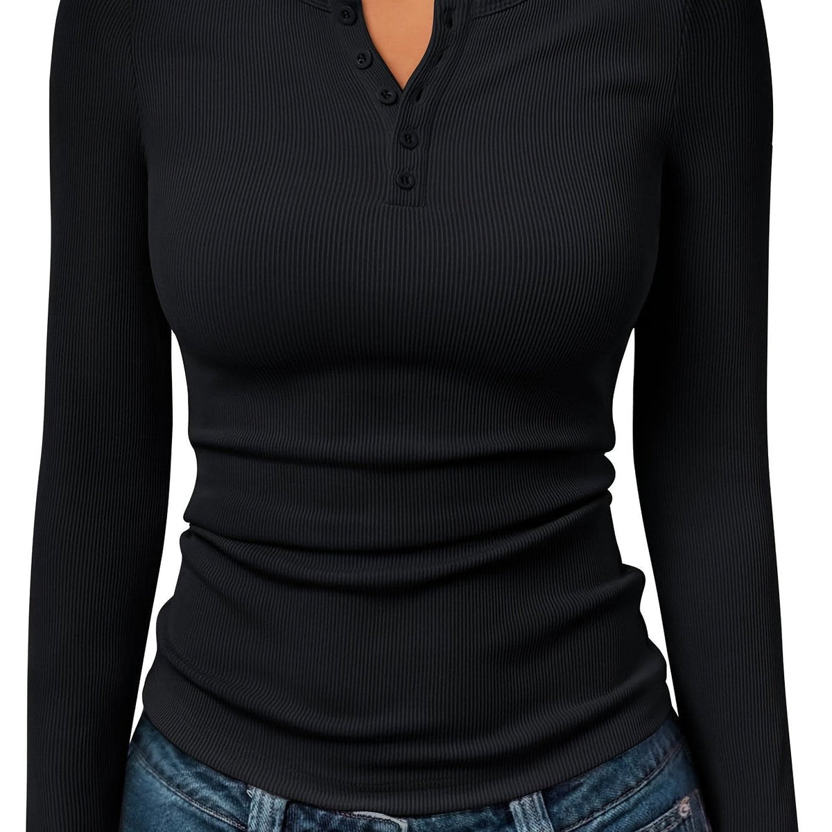 Hazel-Juliet | Women's Ribbed Button Henley Crop Top