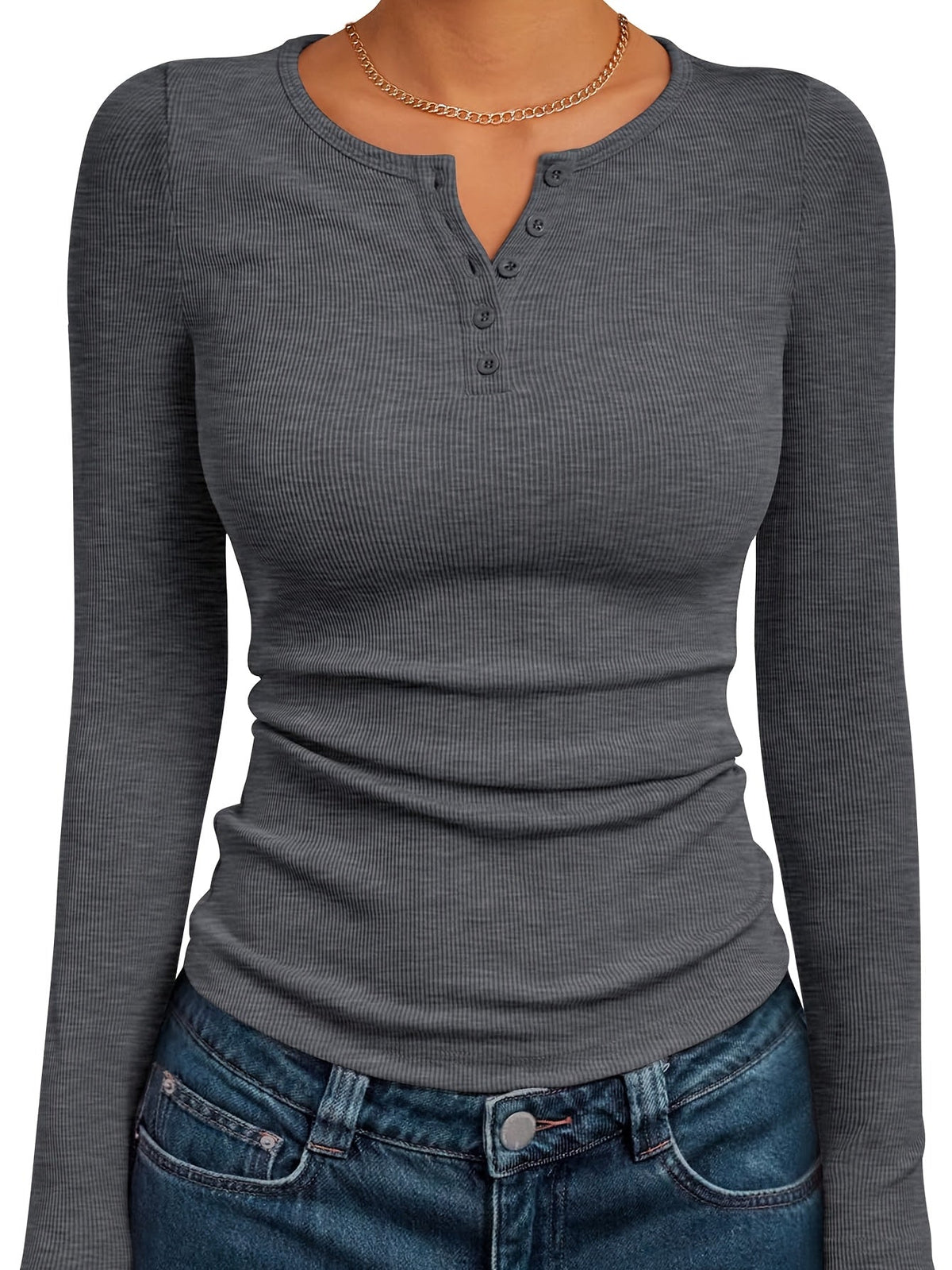 Hazel-Juliet | Women's Ribbed Button Henley Crop Top