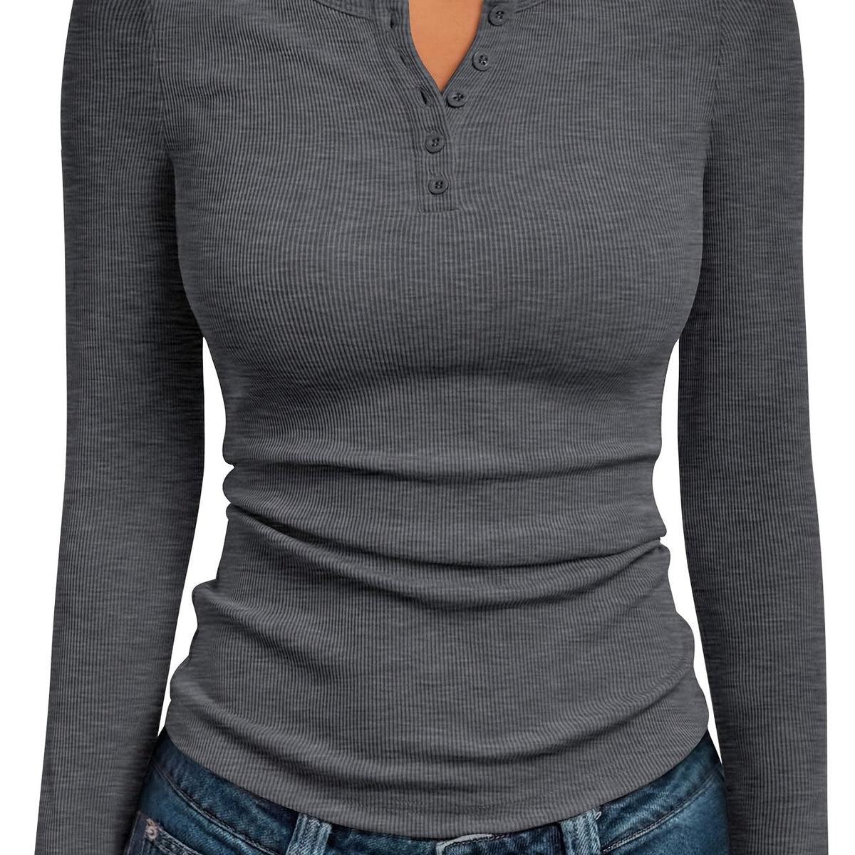 Hazel-Juliet | Women's Ribbed Button Henley Crop Top
