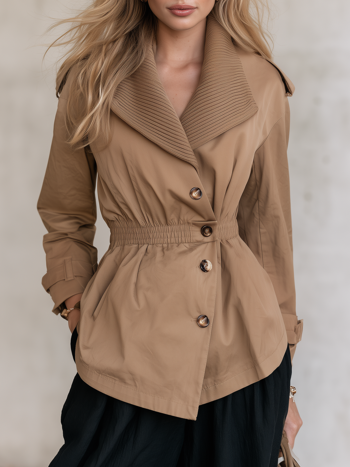Gloria | Women's Ribbed-Collar Belted Trench Coat