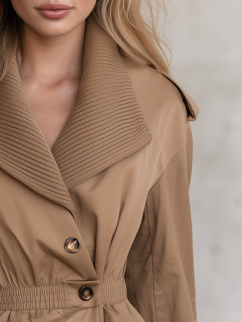 Gloria | Women's Ribbed-Collar Belted Trench Coat