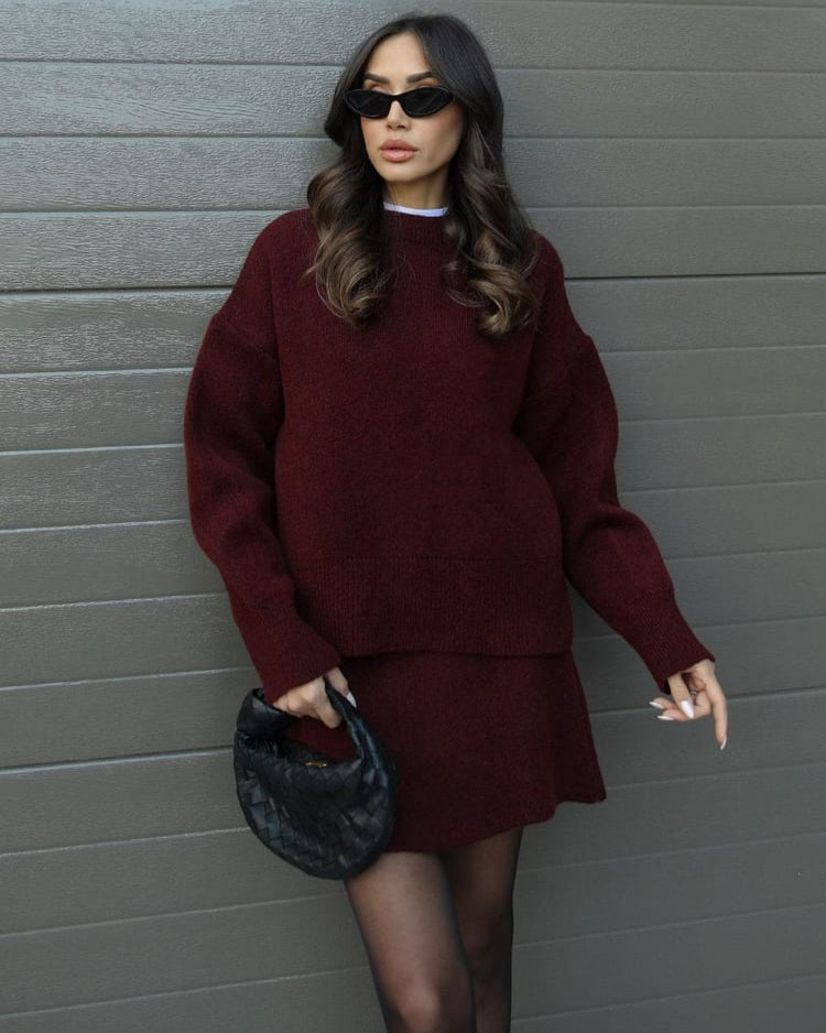 Eugenia-Renata | Women's Ribbed Knit Jumper and Skirt Set