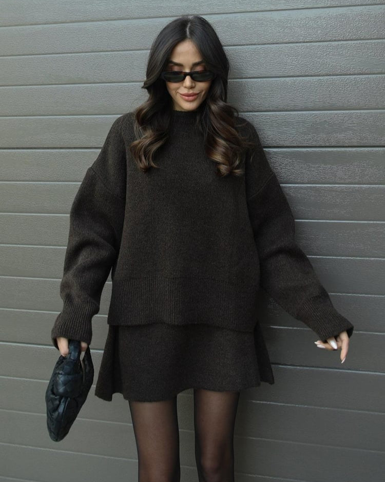 Eugenia-Renata | Women's Ribbed Knit Jumper and Skirt Set