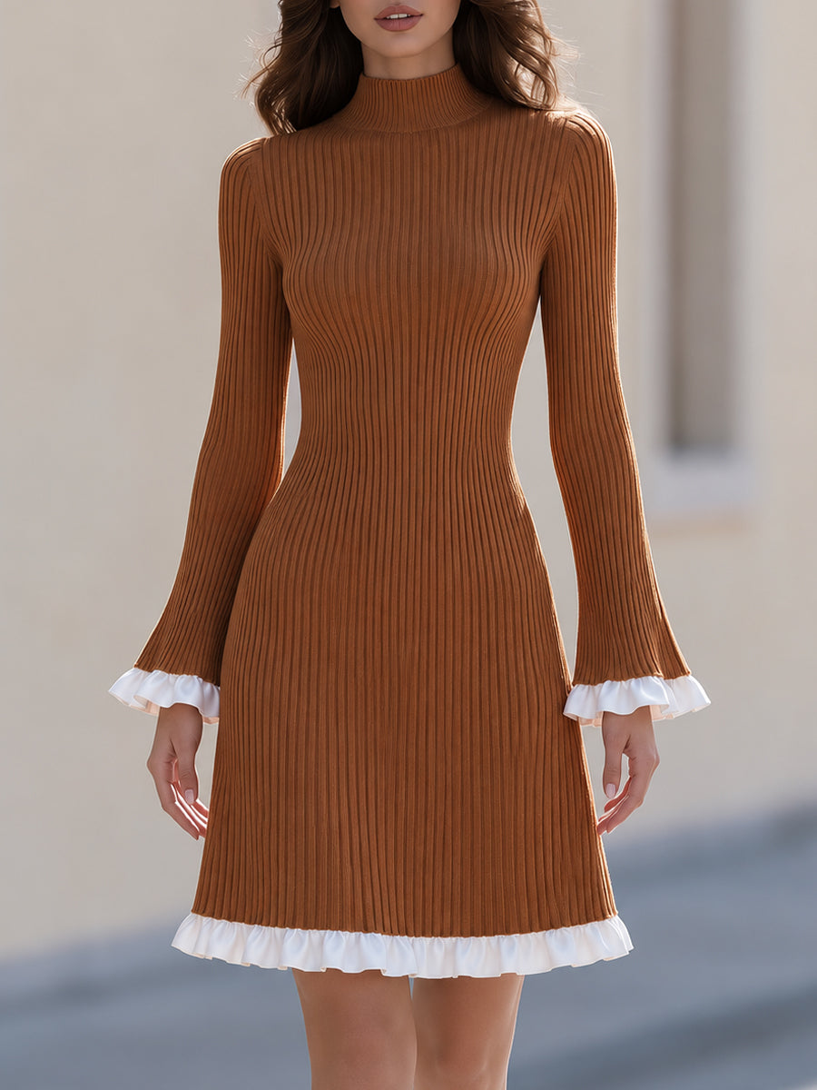 Georgia-Camilla | Women's Ribbed Knit Mock Neck Mini Dress