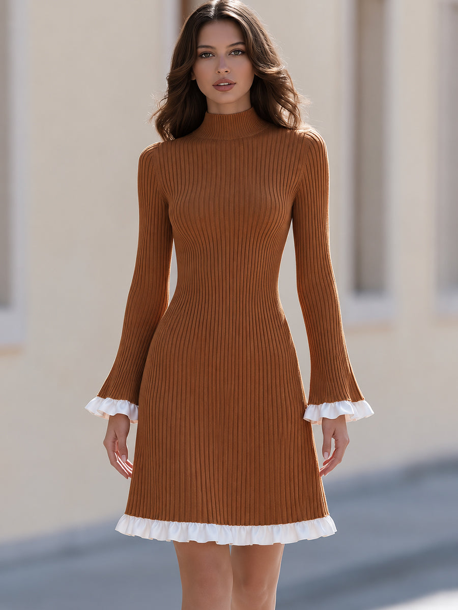 Georgia-Camilla | Women's Ribbed Knit Mock Neck Mini Dress