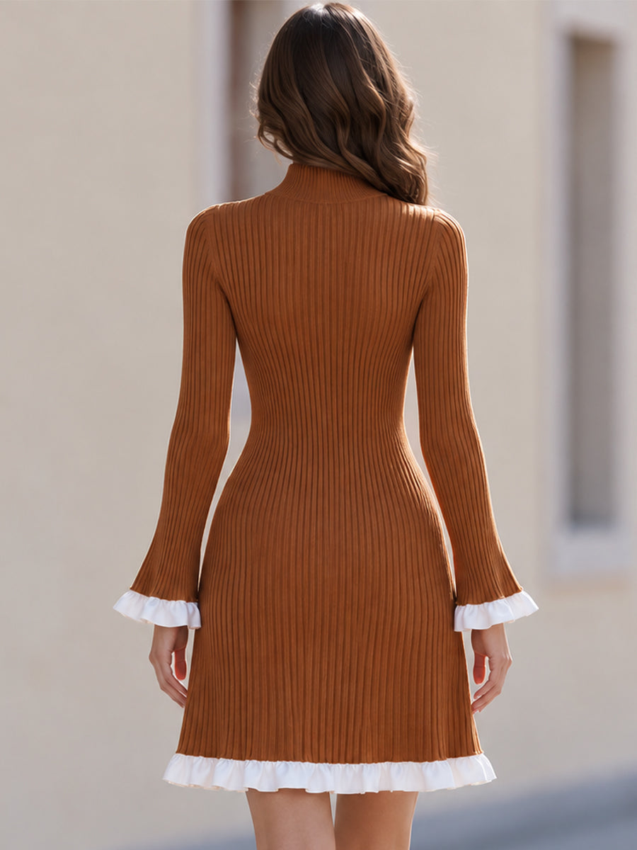 Georgia-Camilla | Women's Ribbed Knit Mock Neck Mini Dress