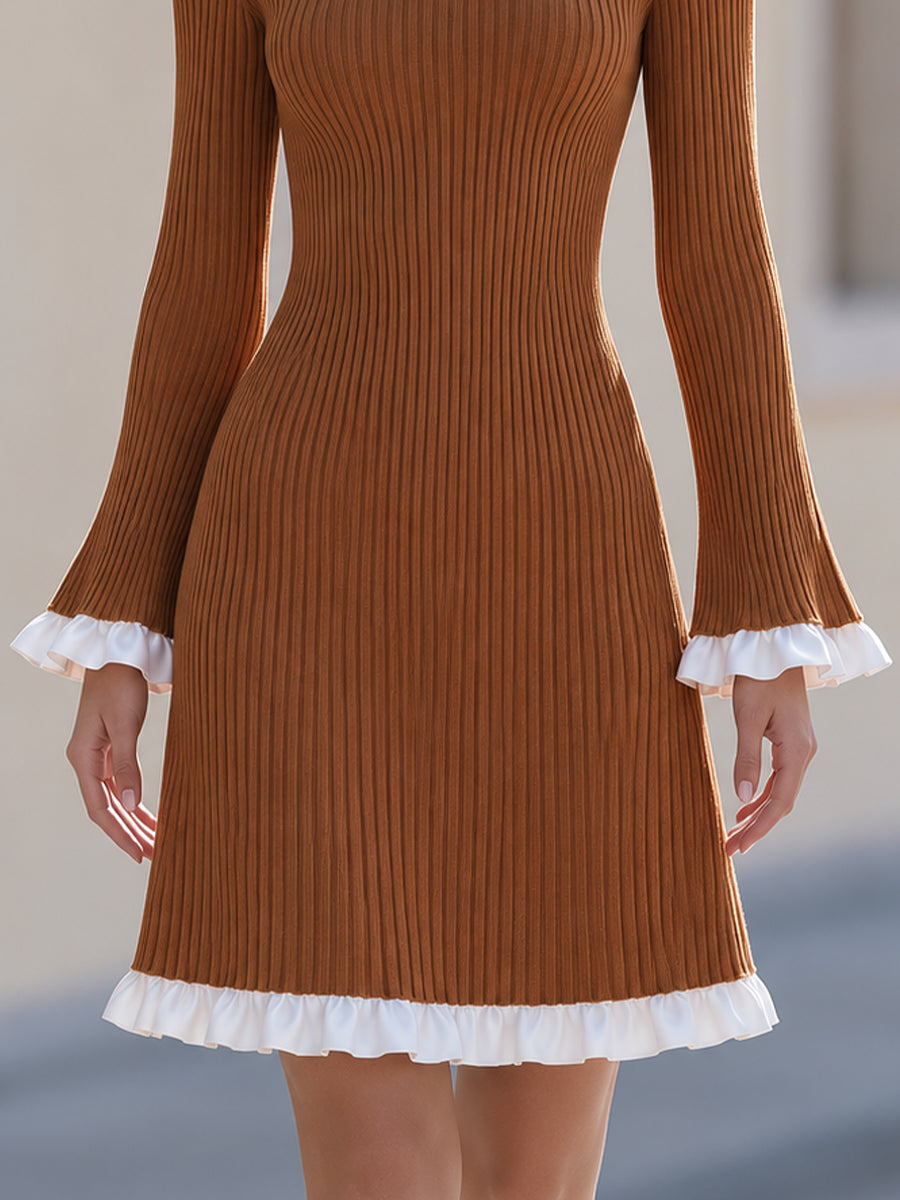 Georgia-Camilla | Women's Ribbed Knit Mock Neck Mini Dress