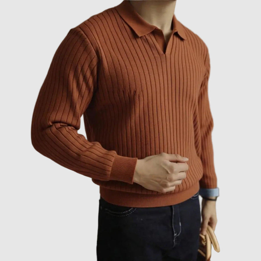Rhea-Louisa | Women's Ribbed Open-Collar Knit Shirt