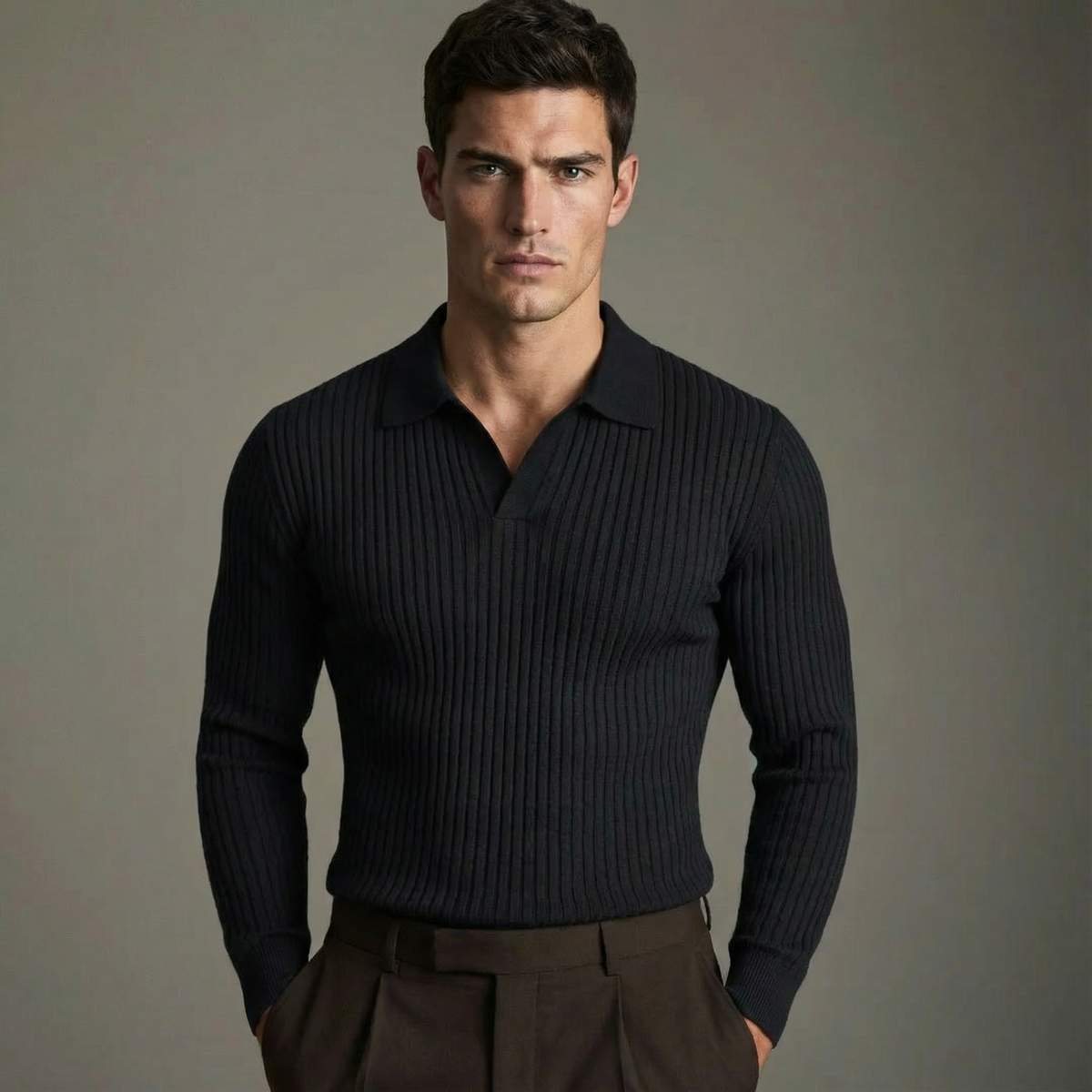 Rhea-Louisa | Women's Ribbed Open-Collar Knit Shirt