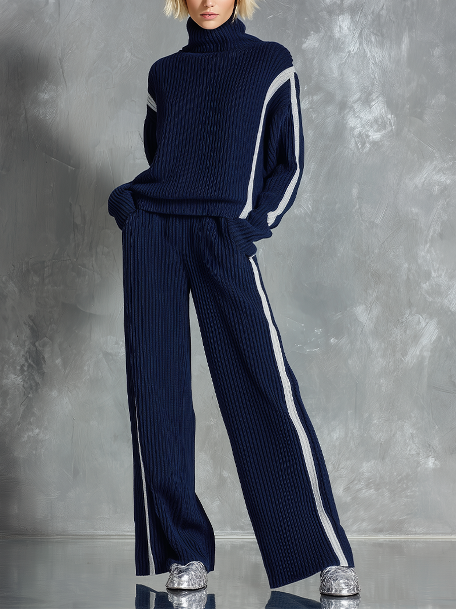 Hilda | Women's Ribbed Turtleneck Two-Piece Set with Side Stripes