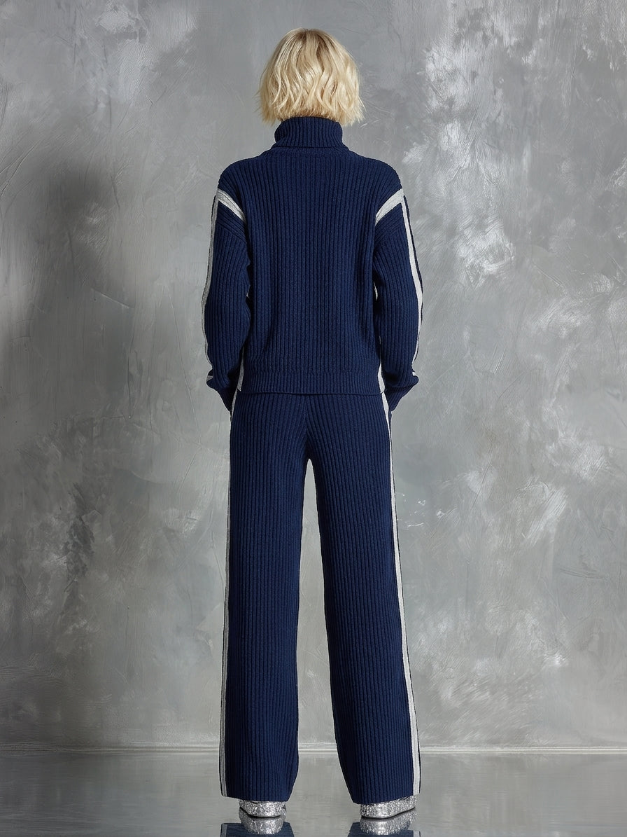 Hilda | Women's Ribbed Turtleneck Two-Piece Set with Side Stripes