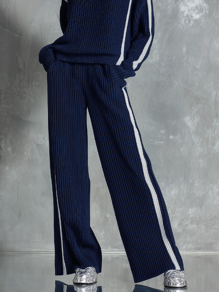 Hilda | Women's Ribbed Turtleneck Two-Piece Set with Side Stripes