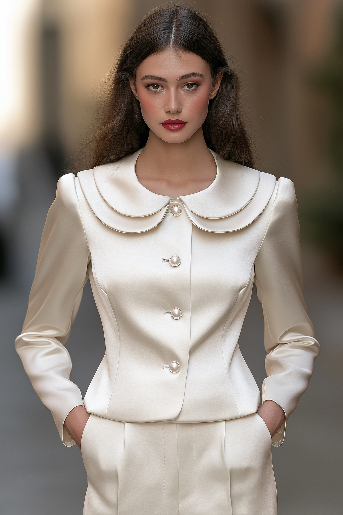 Gilda | Women's Satin Peter Pan Collar Blazer Set