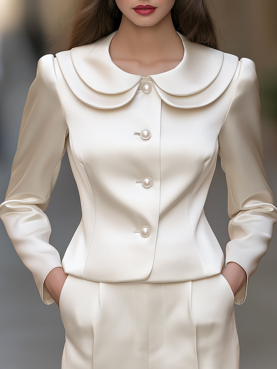 Gilda | Women's Satin Peter Pan Collar Blazer Set