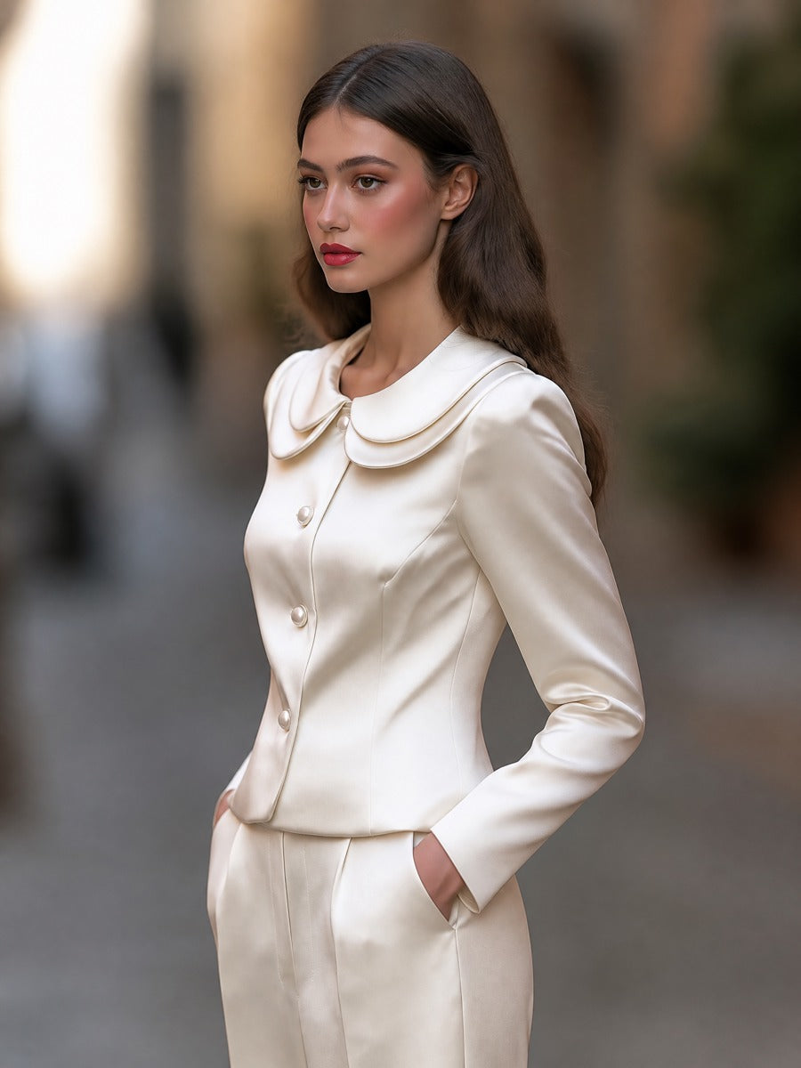 Gilda | Women's Satin Peter Pan Collar Blazer Set
