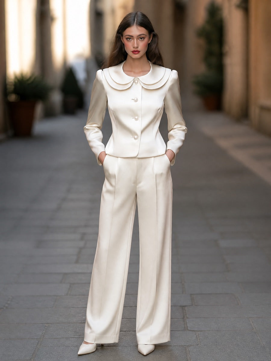 Gilda | Women's Satin Peter Pan Collar Blazer Set