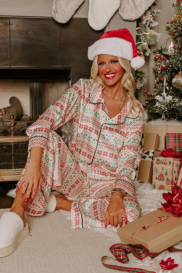 Mavis-Eleanor | Women's Satin Snowflake & Tree Print Pajama Top