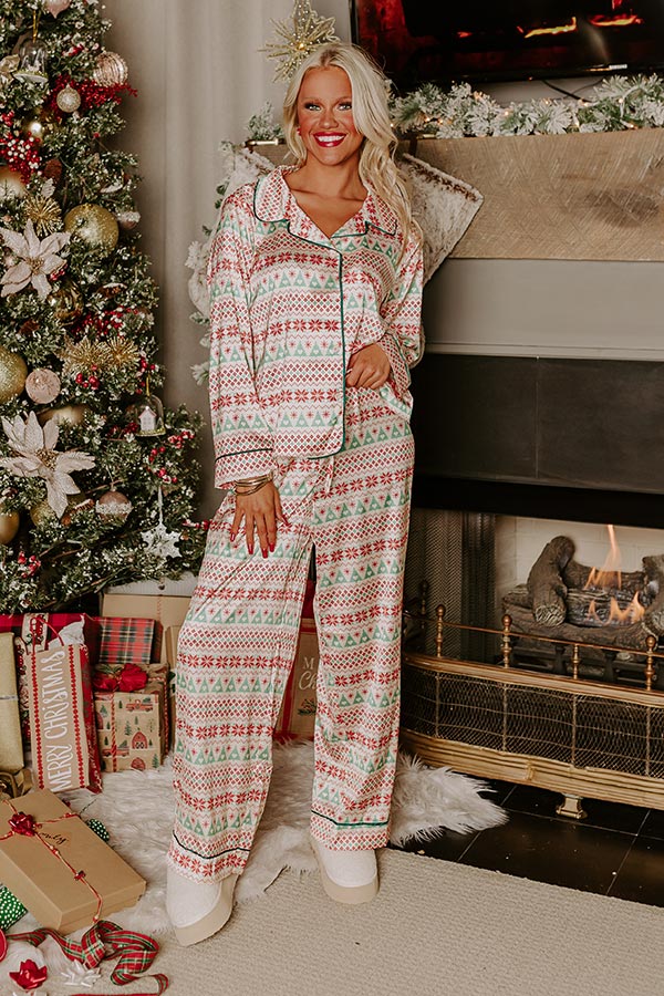 Mavis-Eleanor | Women's Satin Snowflake & Tree Print Pajama Top