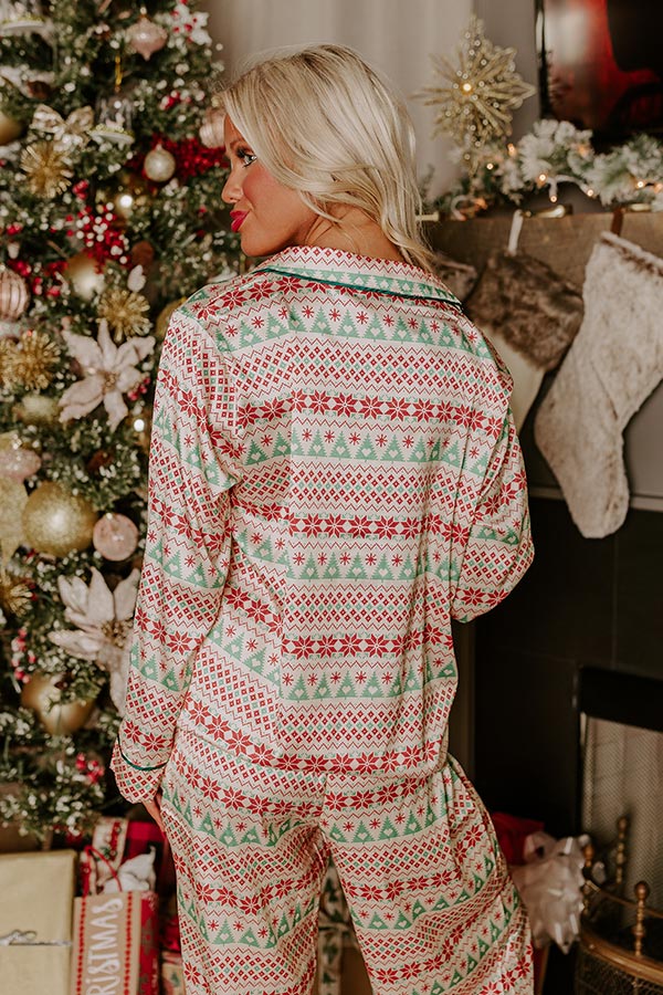 Mavis-Eleanor | Women's Satin Snowflake & Tree Print Pajama Top