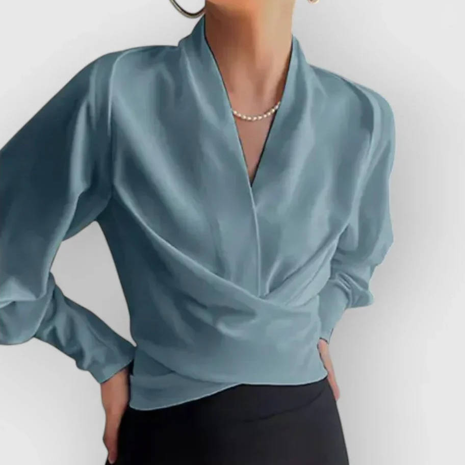 Nora-Meredith | Women's Satin Wrap V-Neck Blouse