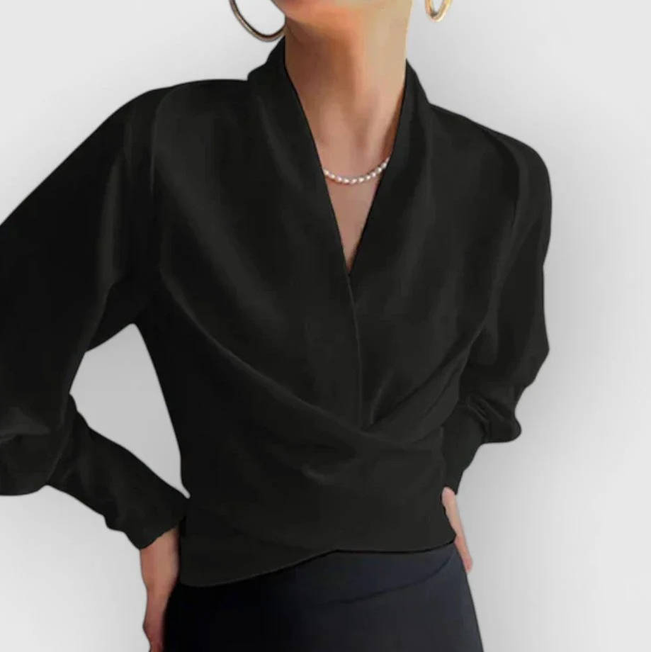 Nora-Meredith | Women's Satin Wrap V-Neck Blouse