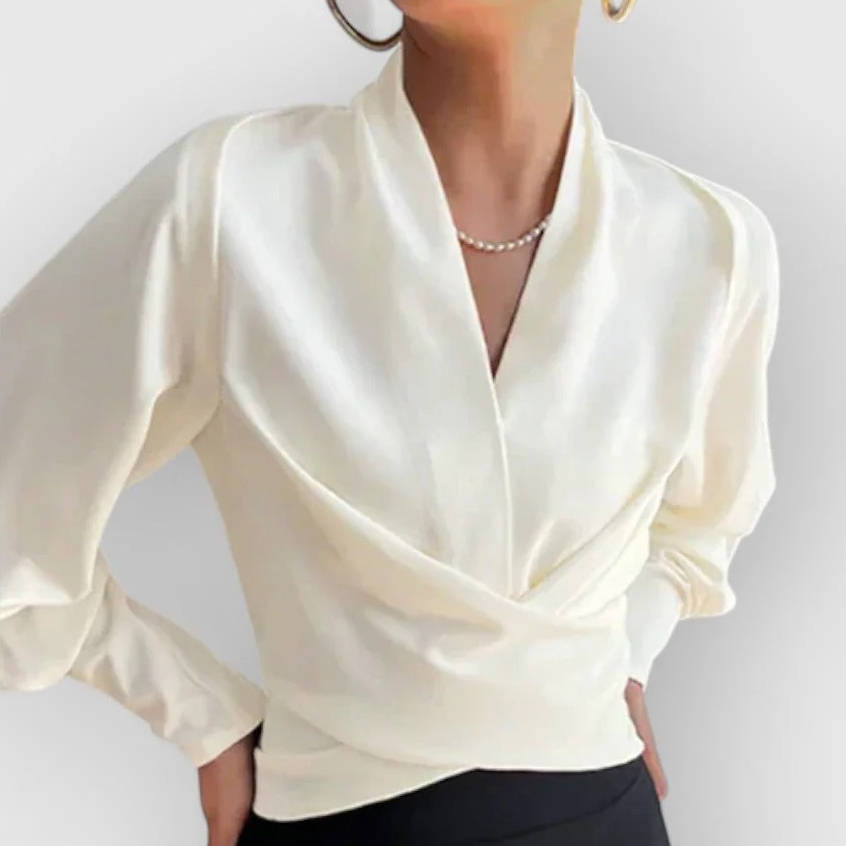 Nora-Meredith | Women's Satin Wrap V-Neck Blouse